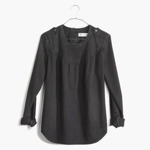 Madewell Black Denim Shirred Popover Shirt